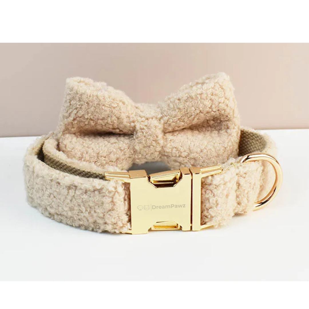 beige teddy ready halsband en strik