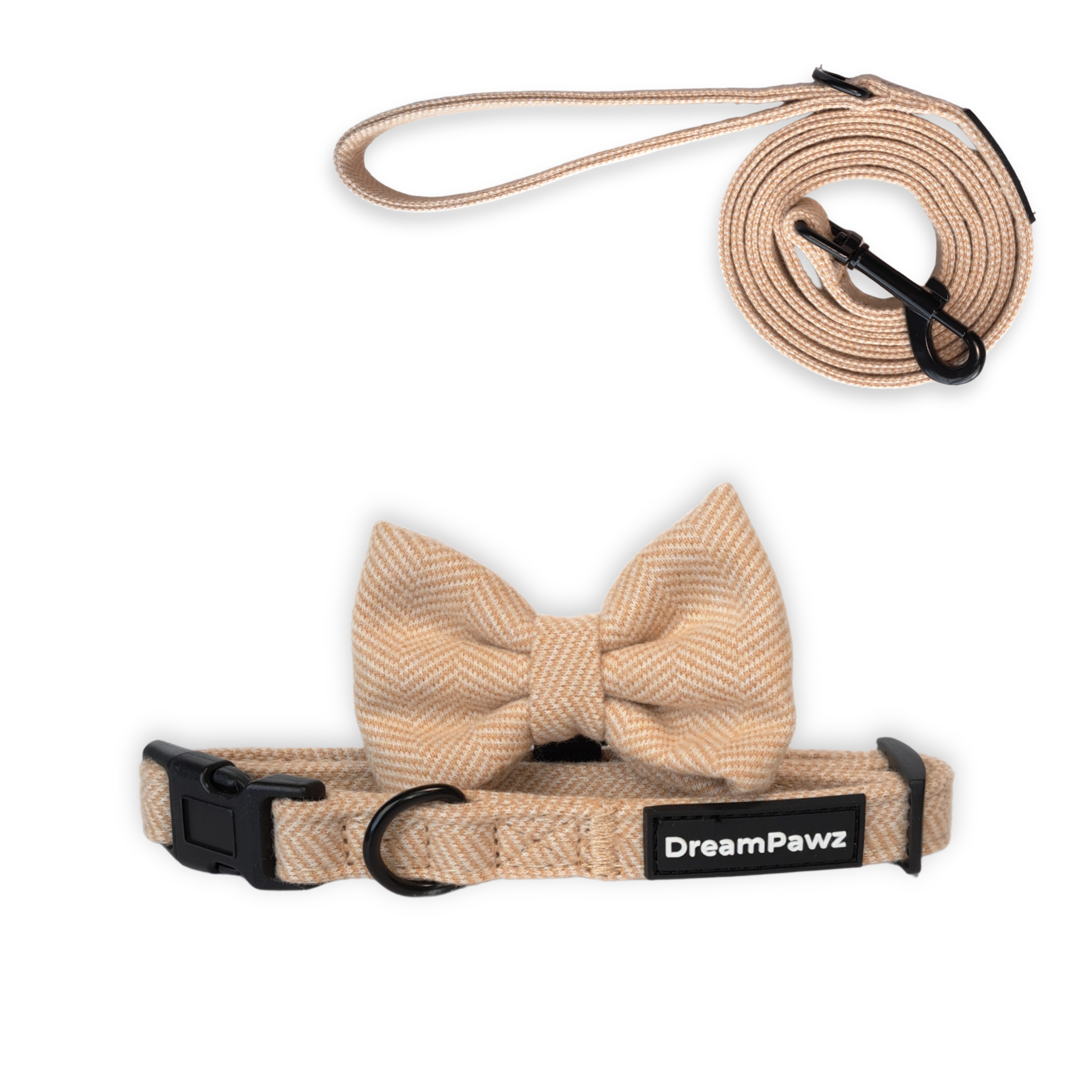 DreamPawz - 3-Delige Set van Halsband met Strik & Leiband - Visgraat - DreamPawz