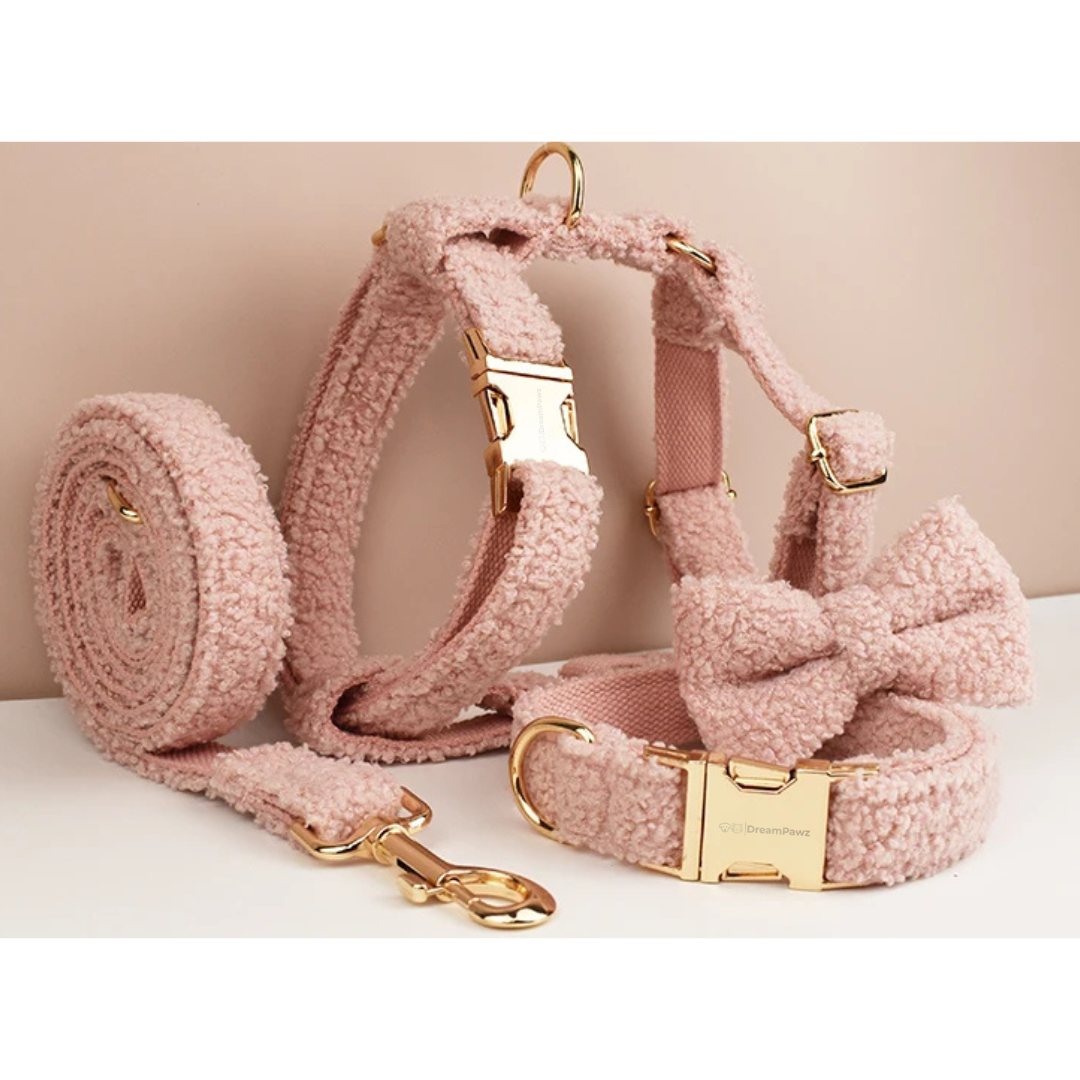 Teddy Ready - 4-Delige Set met Tuigje, Halsband, Riem en Strik - Roze
