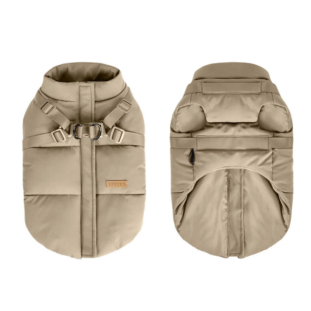 VPETBR warme hondenjas in beige met ingebouwd hondentuig