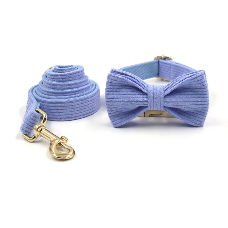 Corduroy Set met Strik, Halsband & Riem - DreamPawz