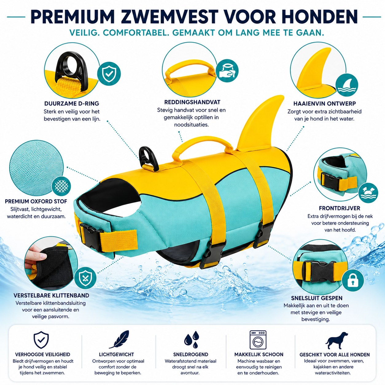 Gele-Blauwe zwemvest voor honden