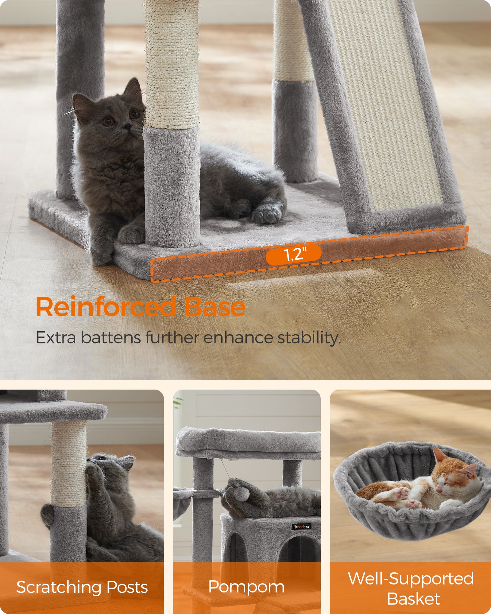 FEANDREA - Medium Kattenkrabpaal met Krabplank & Hangmat