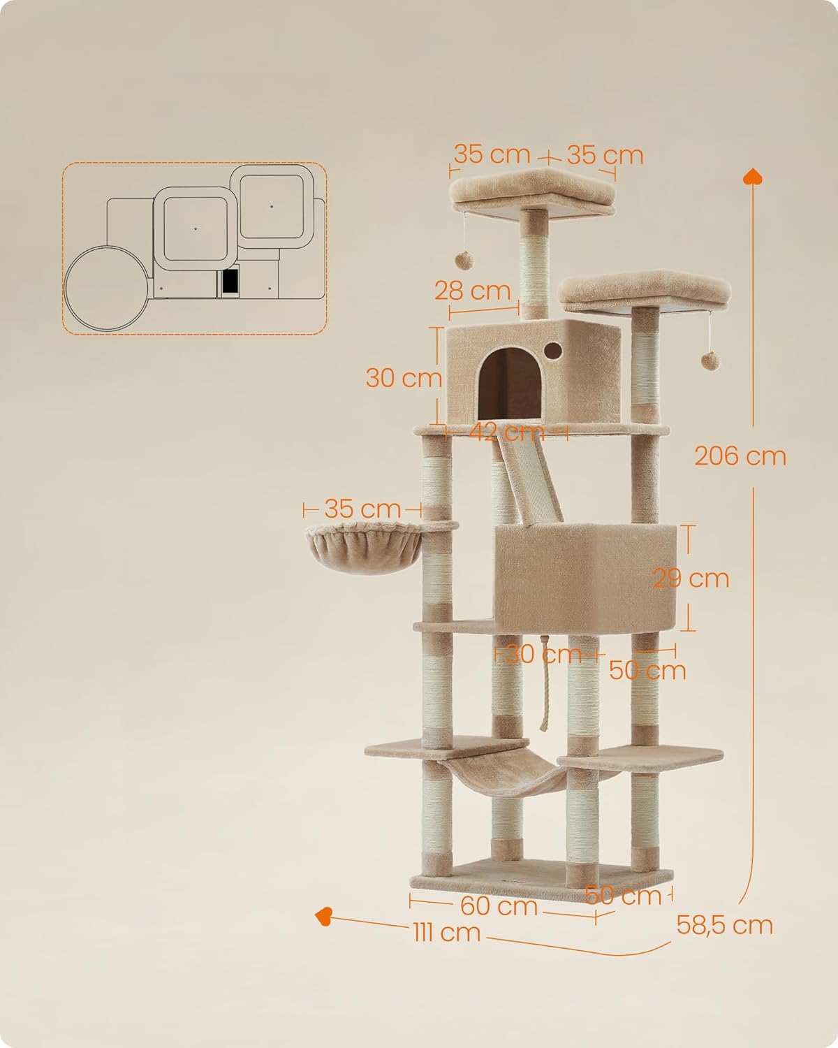 Feandrea - Mega XXL Krabpaal 206 cm – Multi-Level - DreamPawz