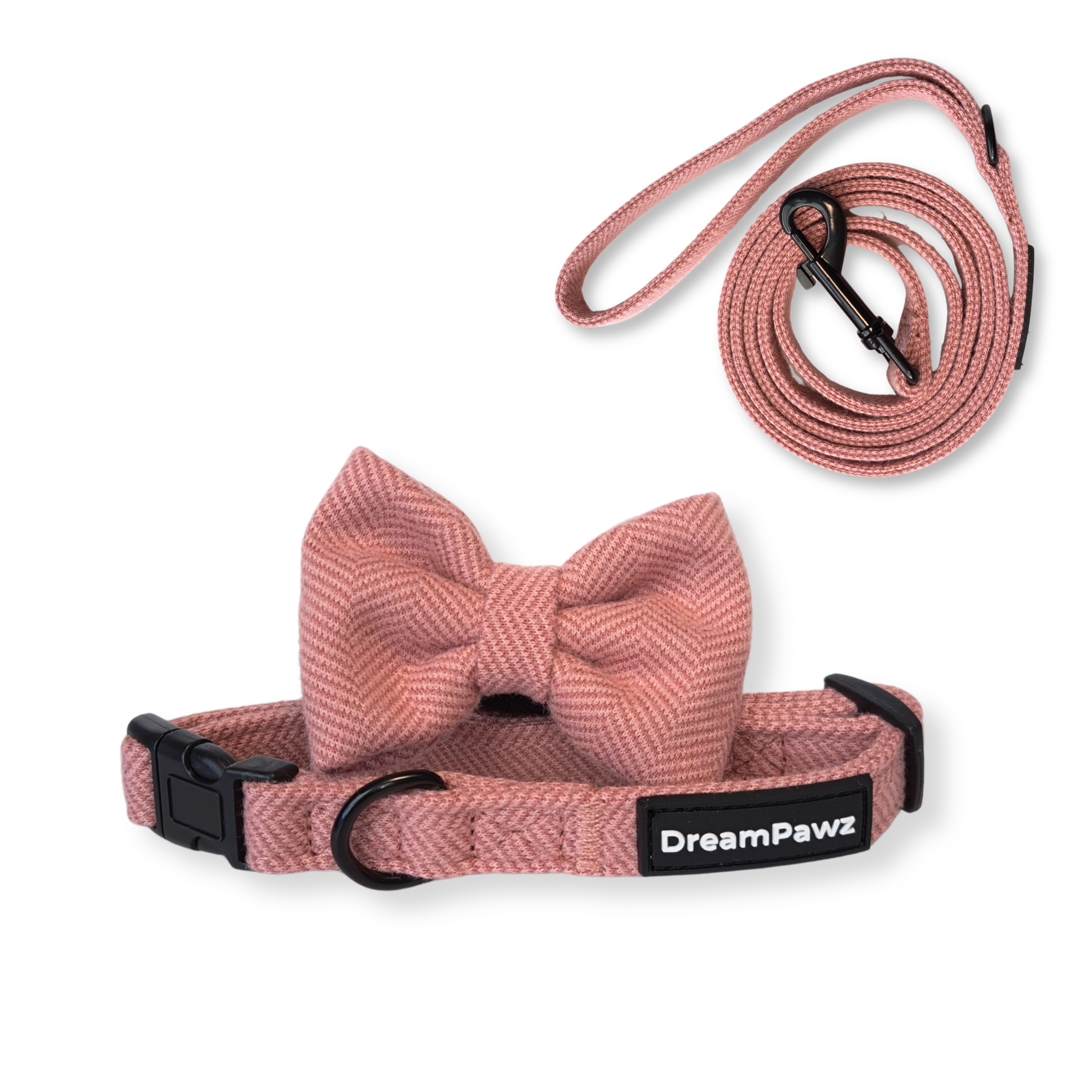 DreamPawz - 3-Delige Set van Halsband met Strik & Leiband - Visgraat - DreamPawz