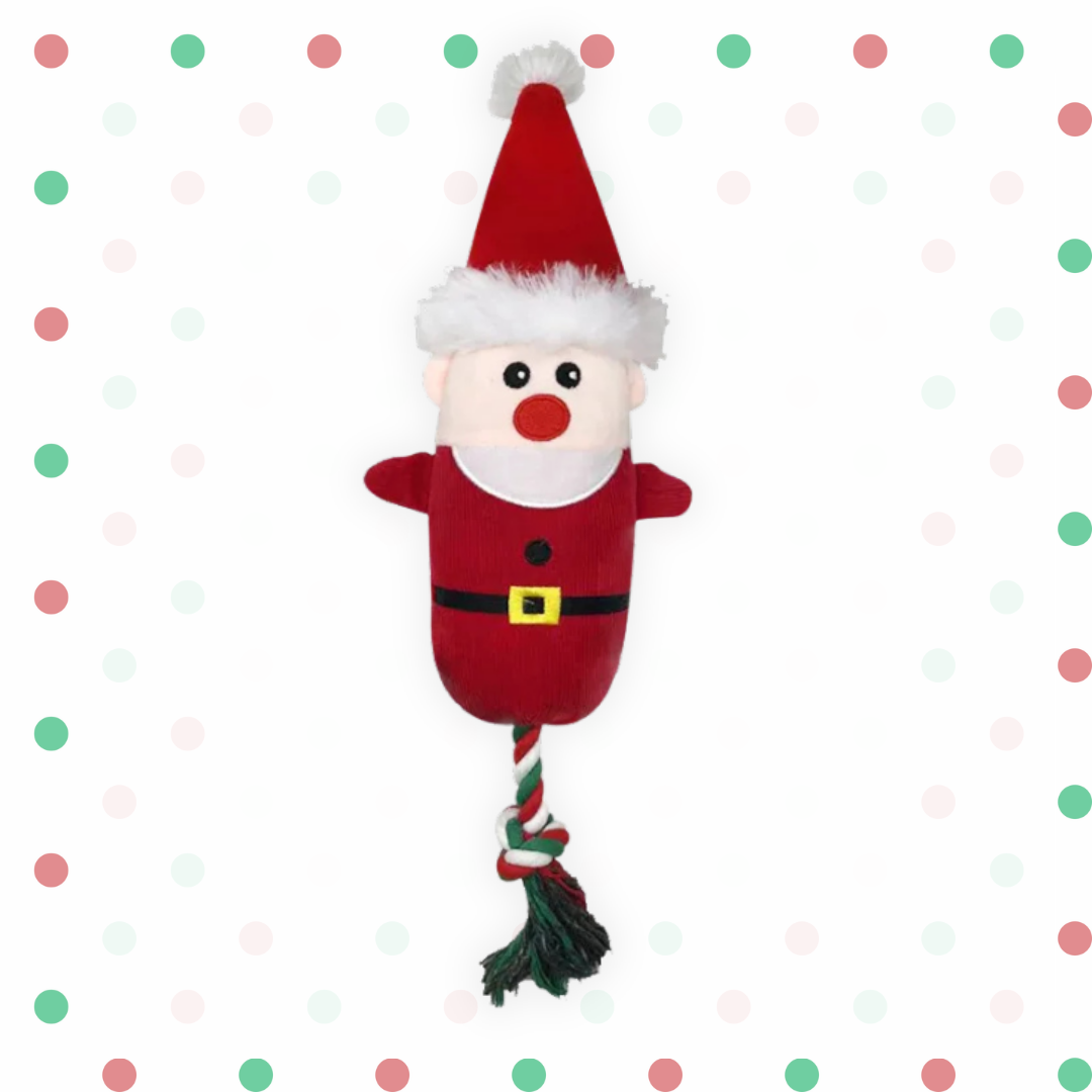 Pluche Kerstman hondenspeelgoed met pieper en katoenen trekkoord