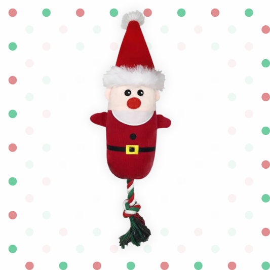 Pluche Kerstman hondenspeelgoed met pieper en katoenen trekkoord