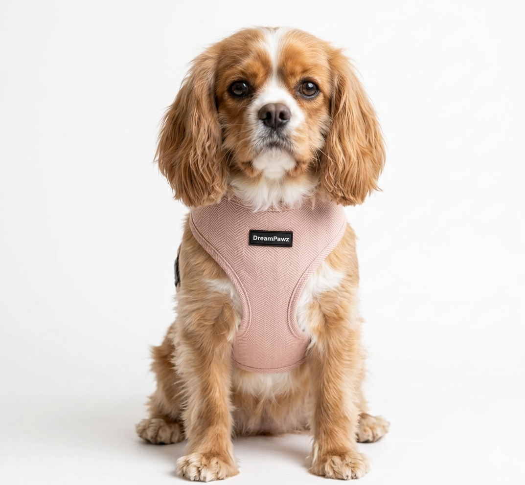 DreamPawz Licht Roze visgraattuigje op cavalier