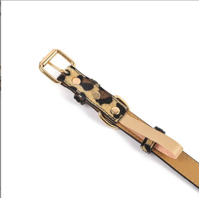 Hondenhalsband met panter print gouden gesp achterkant