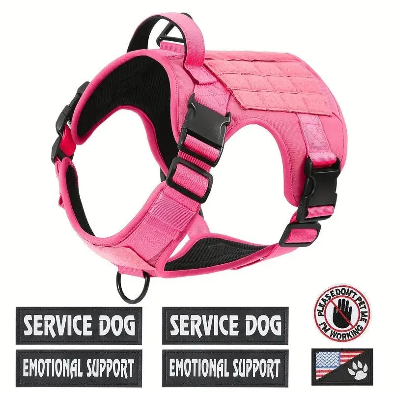 Roze tactical hondentuigje met 6 patches 