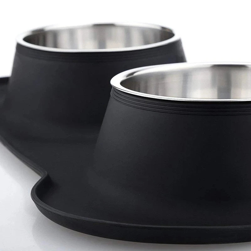 Antislip Dubbele Voer- en Waterbak met Siliconen Anti-Slip Mat