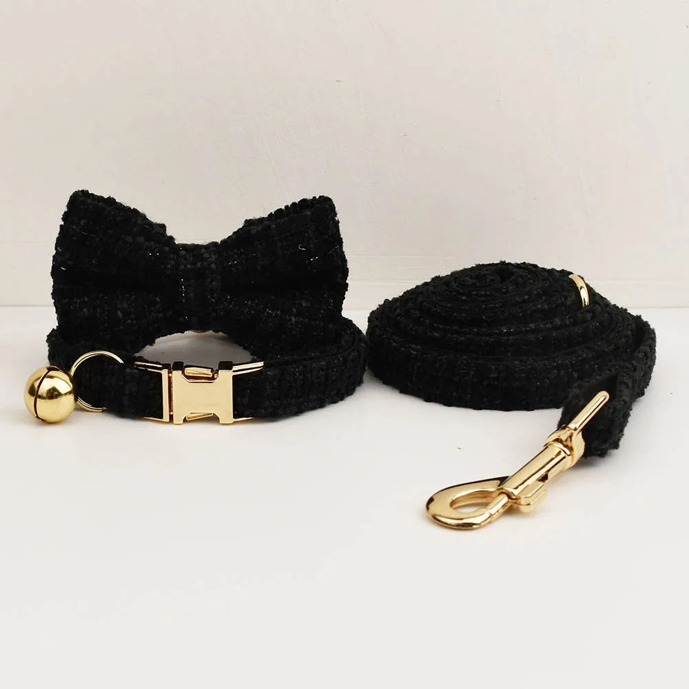 Kattenhalsband Tweed met Strik & Leiband - DreamPawz