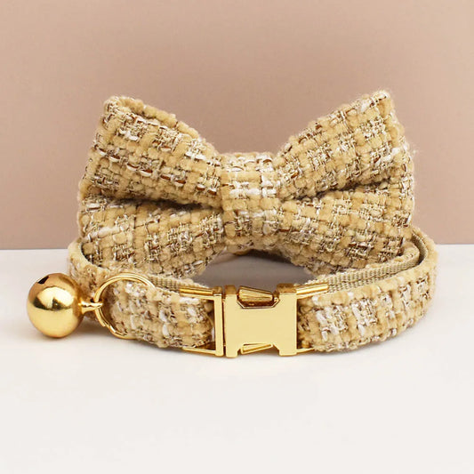 Kattenhalsband Tweed met Strik & Leiband - DreamPawz