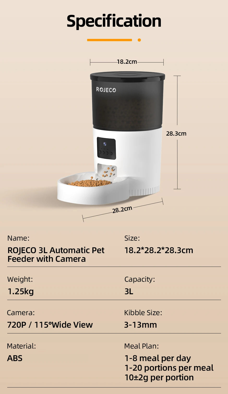 ROJECO - Automatische Voerbak Met Camera 3L