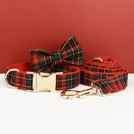 DreamPawz - 3-Delige Set met Halsband, Riem en Strik - Kerst 2025 - DreamPawz