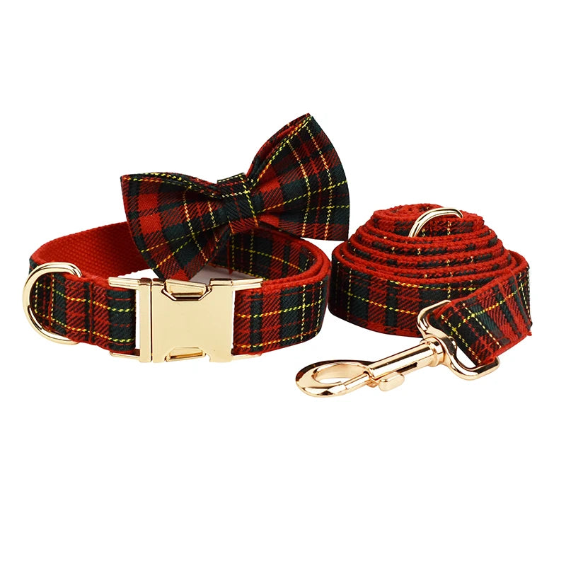 DreamPawz - 3-Delige Set met Halsband, Riem en Strik - Kerst 2025 - DreamPawz