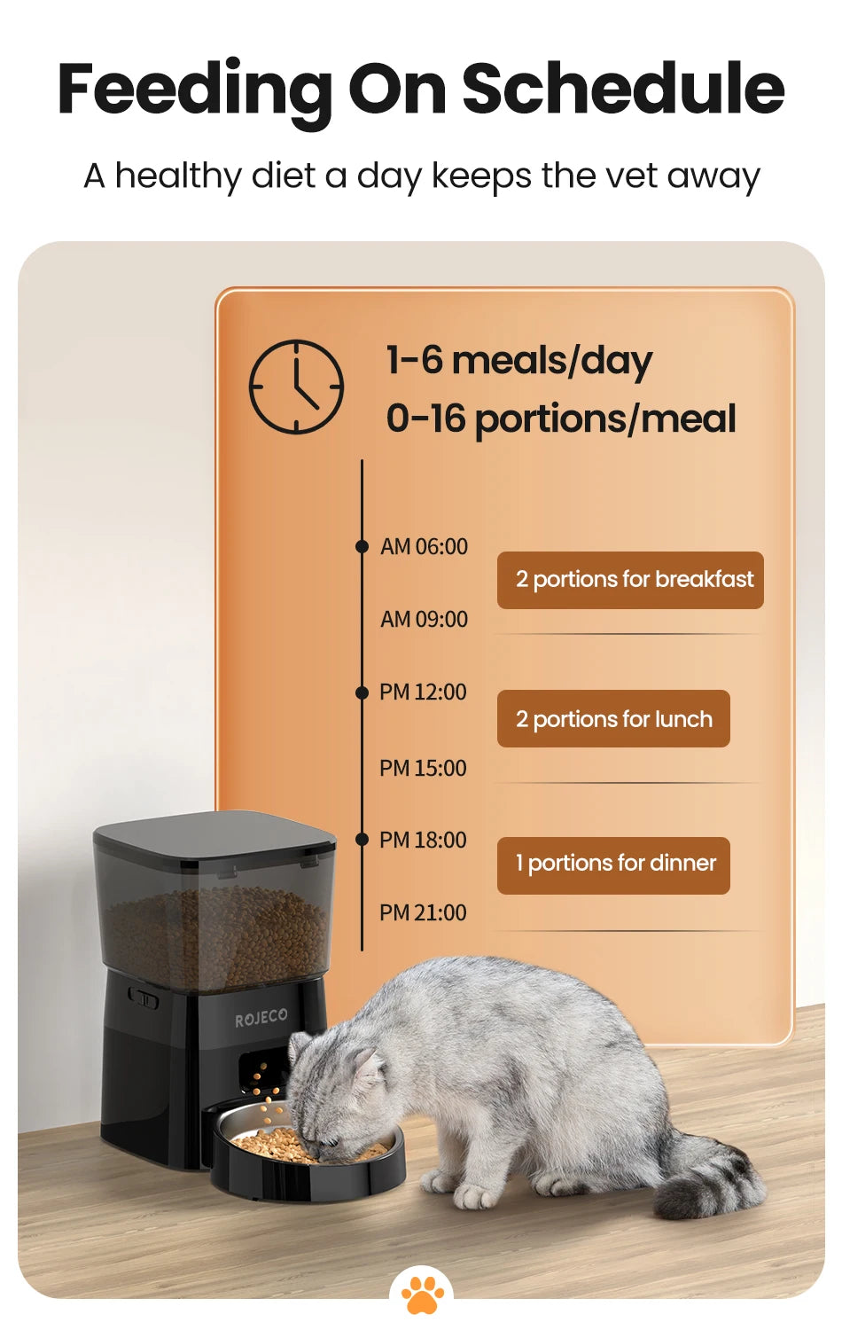 ROJECO - Automatische Voerbak Kat Hond - Eenvoudige Knopbediening 2L