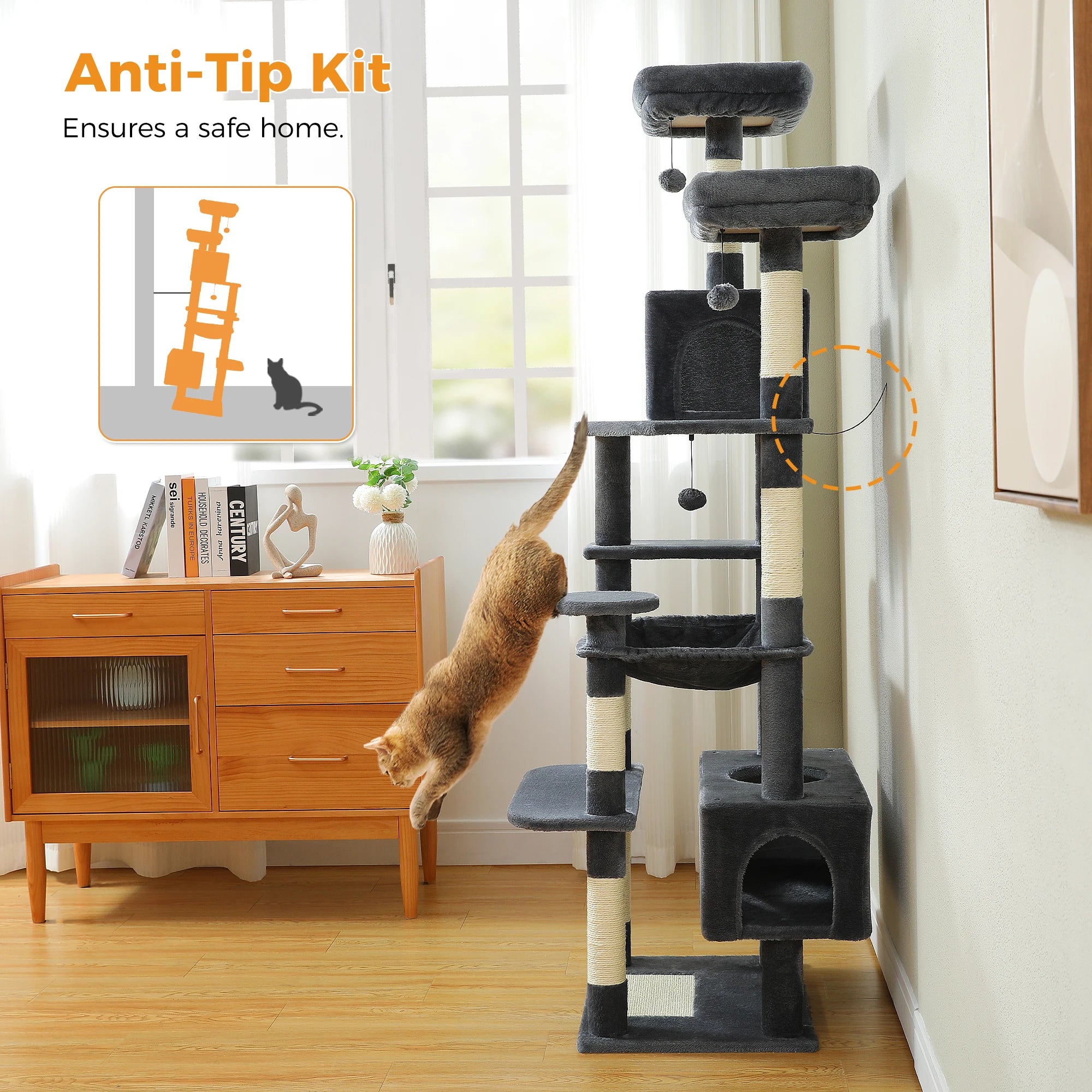 Pawz Road - XL Krabpaal voor Grote Katten met Hangmat & XXL Condo - DreamPawz