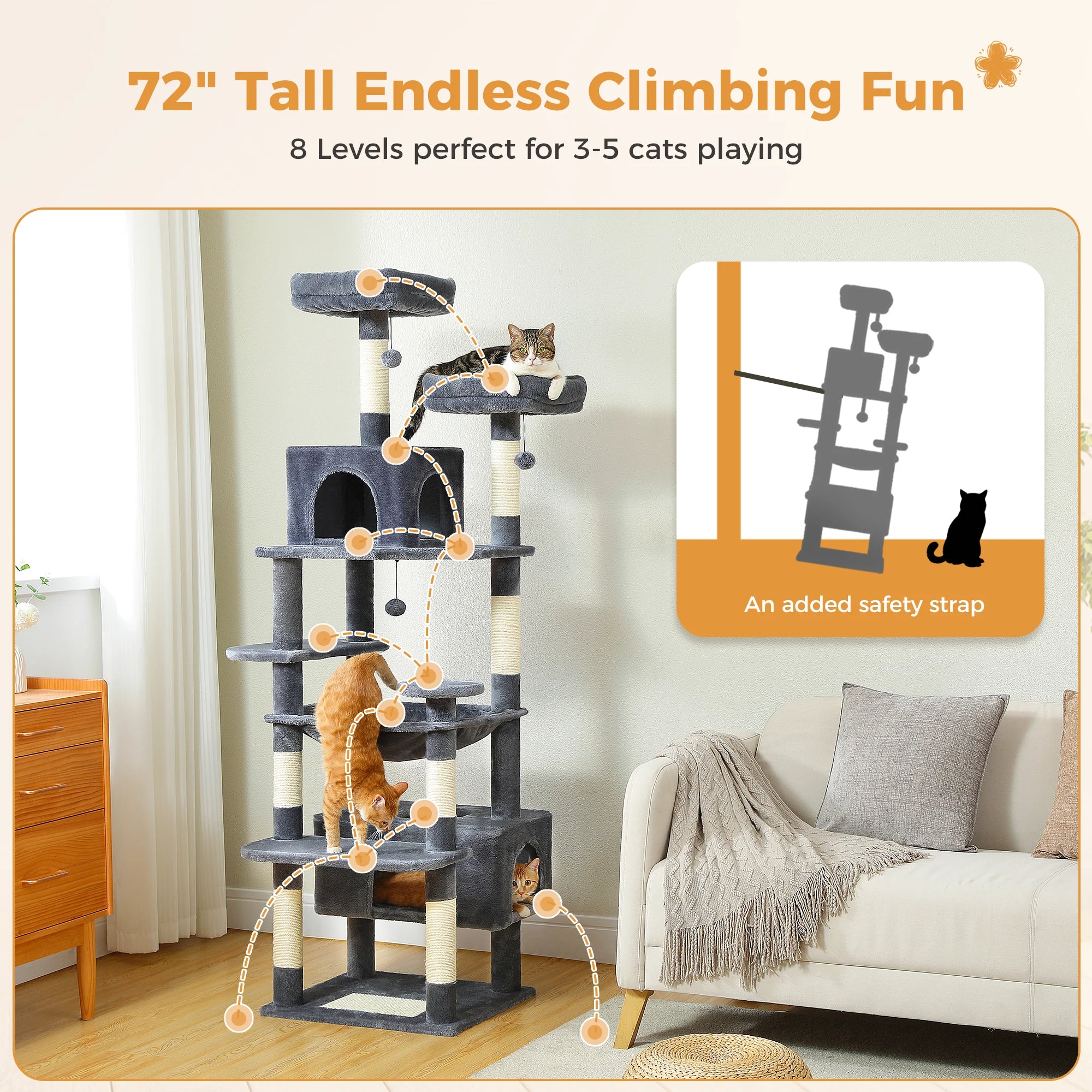 Pawz Road - XL Krabpaal voor Grote Katten met Hangmat & XXL Condo - DreamPawz