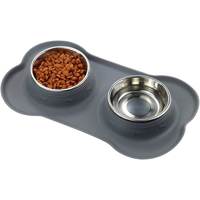 Antislip Dubbele Voer- en Waterbak met Siliconen Anti-Slip Mat
