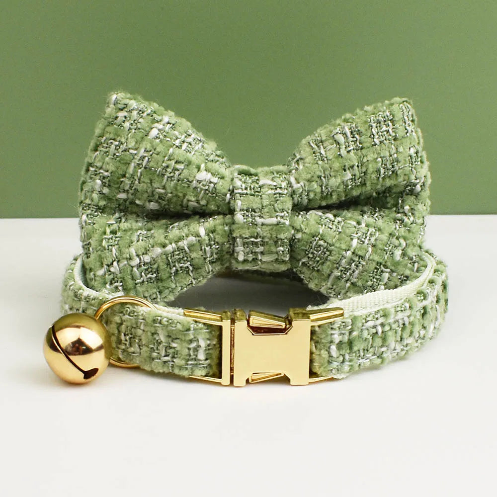 Kattenhalsband Tweed met Strik & Leiband - DreamPawz