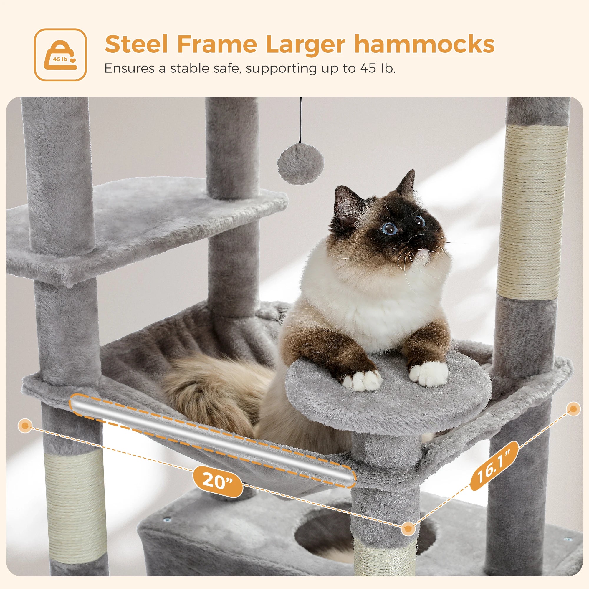Pawz Road - XL Krabpaal voor Grote Katten met Hangmat & XXL Condo - DreamPawz
