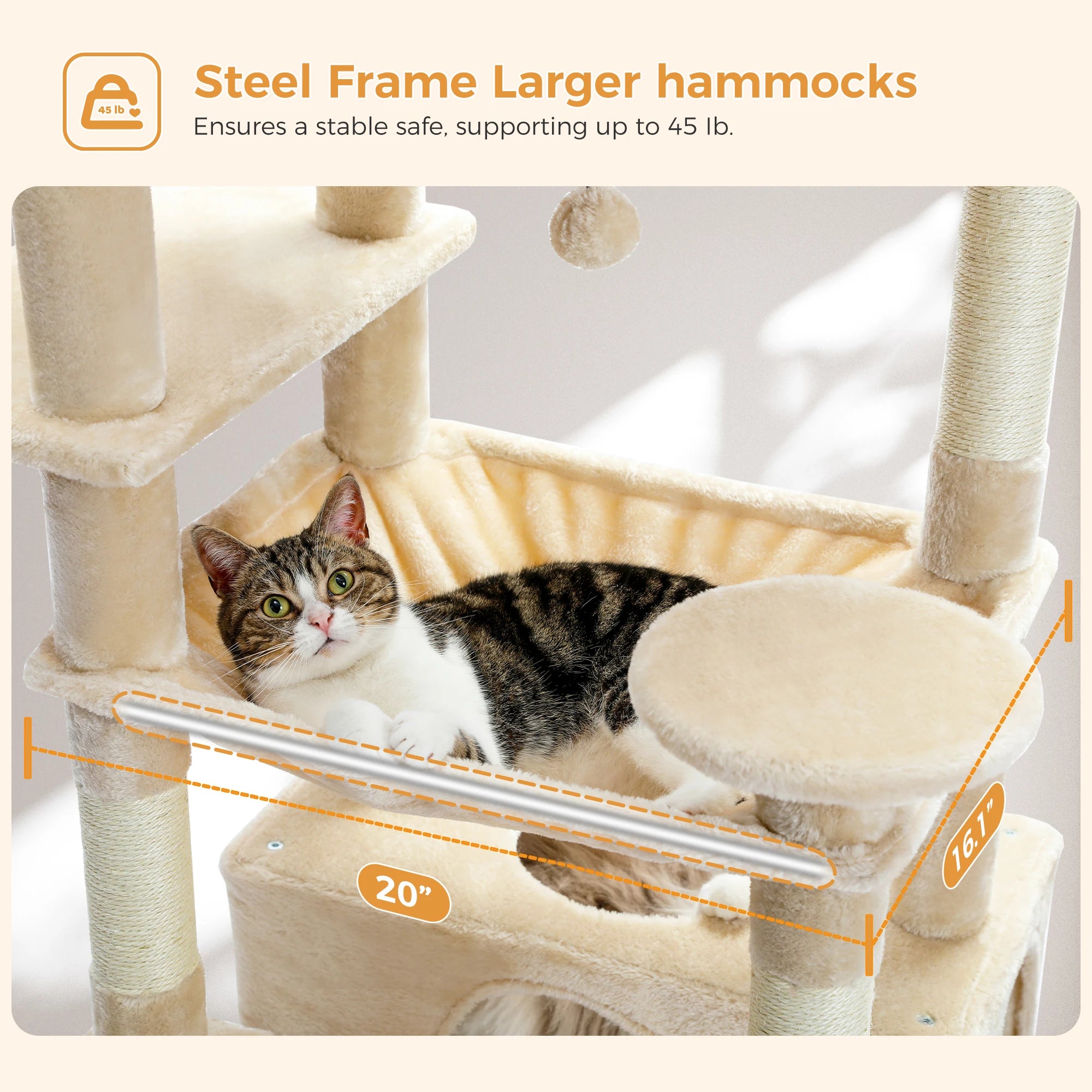 Pawz Road - XL Krabpaal voor Grote Katten met Hangmat & XXL Condo - DreamPawz