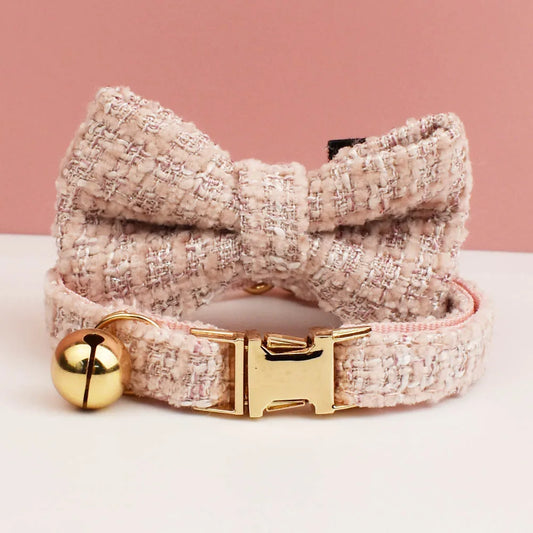 Kattenhalsband Tweed met Strik & Leiband - DreamPawz