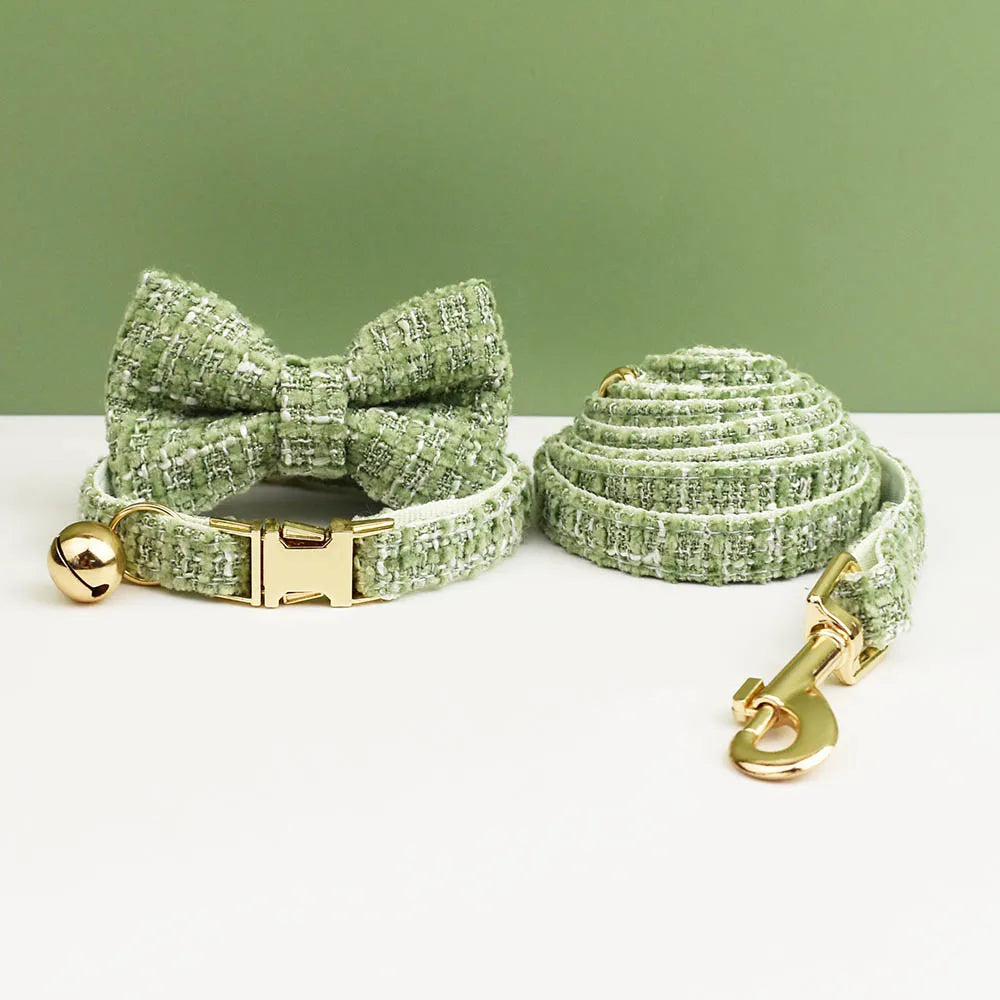Kattenhalsband Tweed met Strik & Leiband - DreamPawz