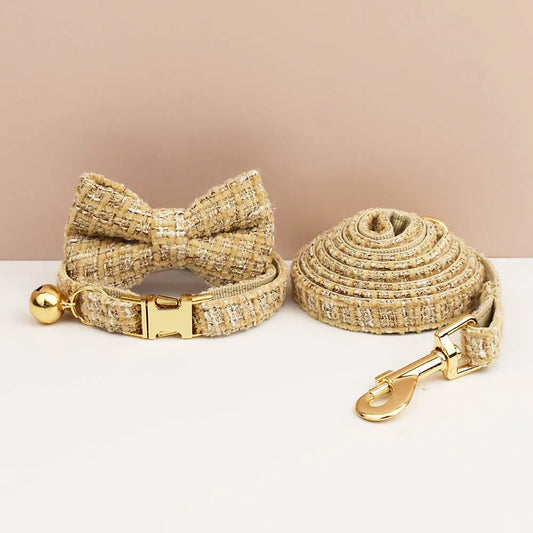 Kattenhalsband Tweed met Strik & Leiband - DreamPawz