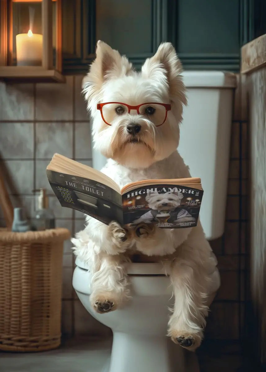 Canvasposter - Hond op Toilet - Donkere Stijl