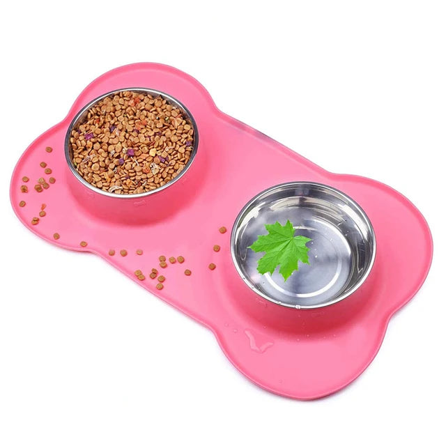 Antislip Dubbele Voer- en Waterbak met Siliconen Anti-Slip Mat