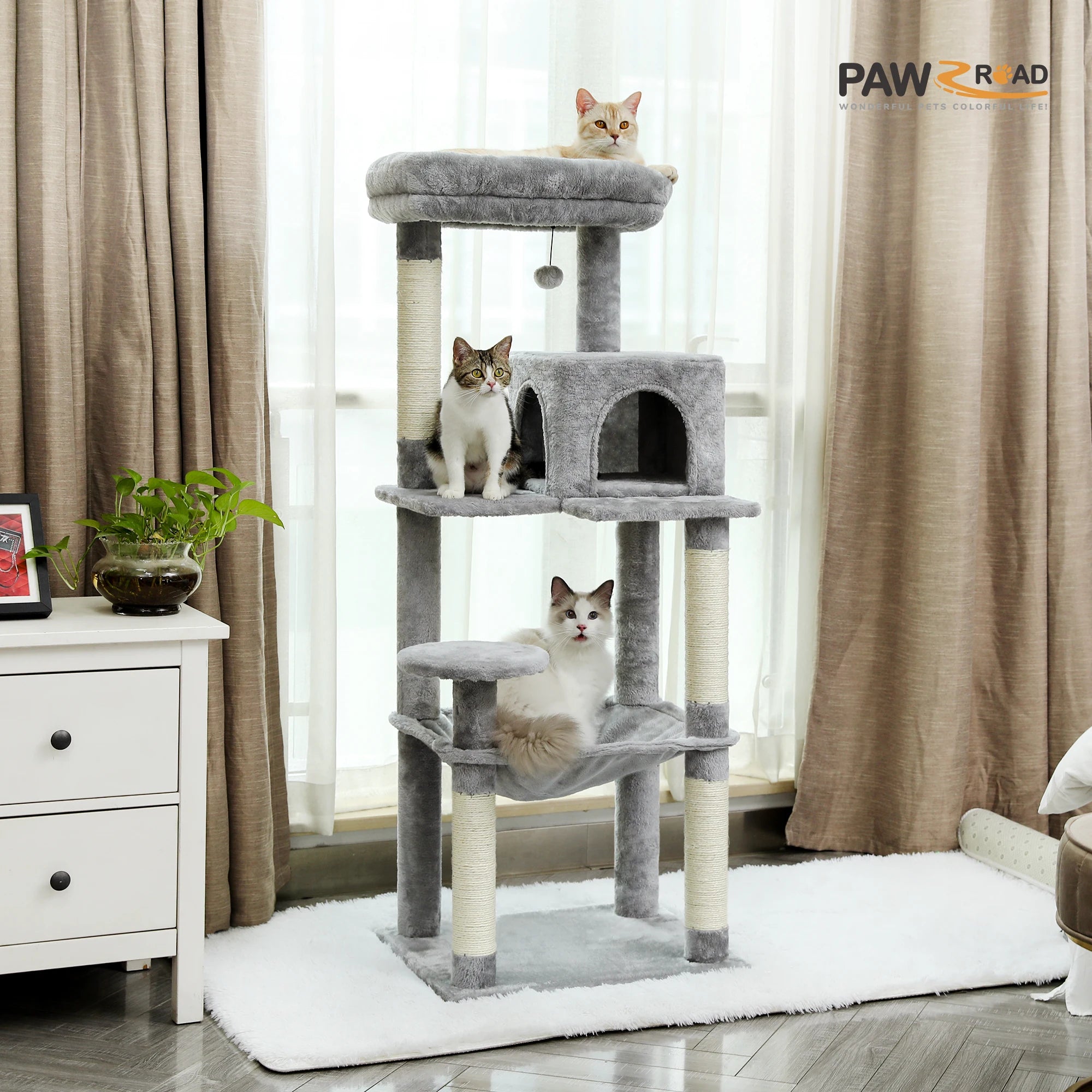 Pawz Road - Luxe Krabpaal met Hangmat, Kattenhuis & Uitkijkplateau - DreamPawz