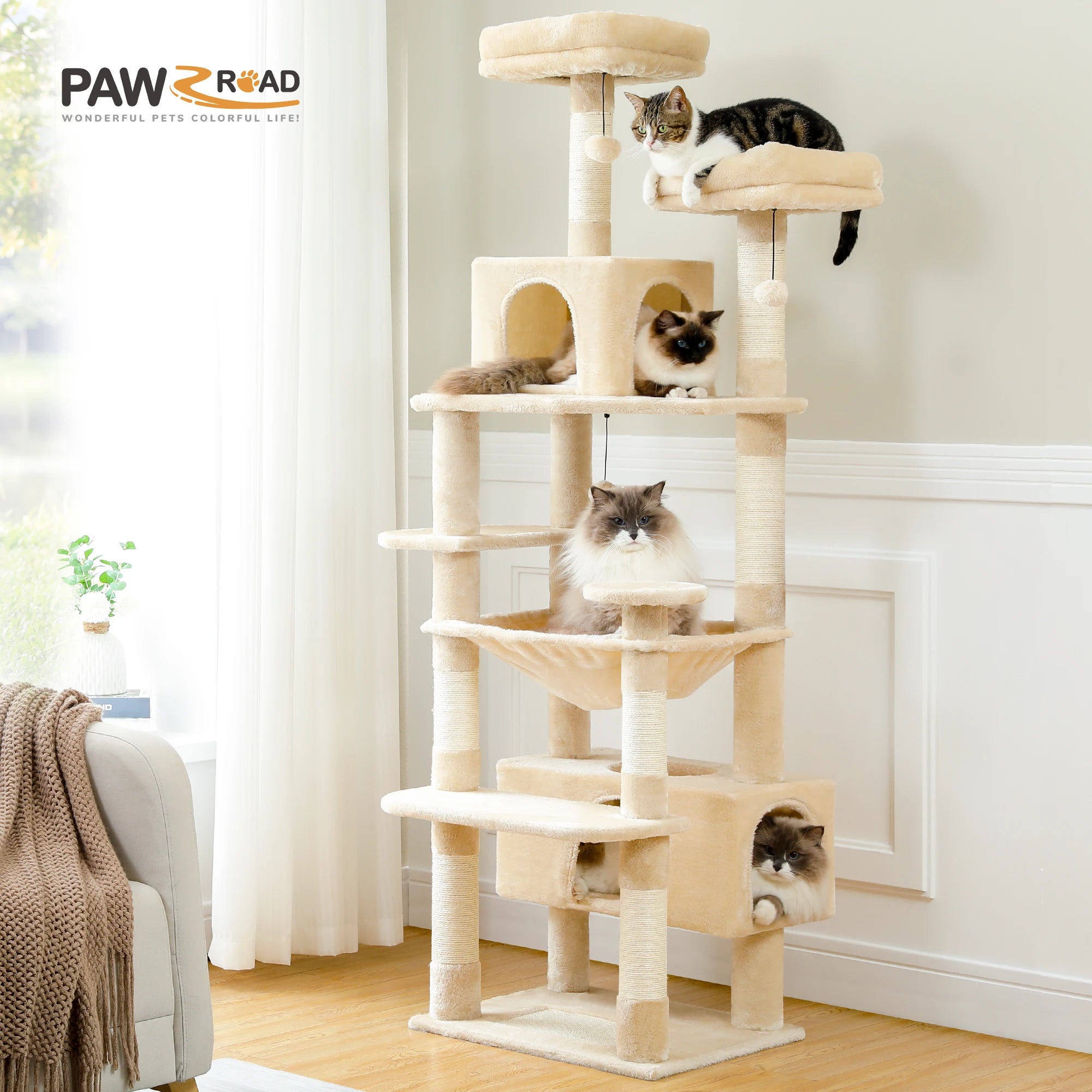 Pawz Road - XL Krabpaal voor Grote Katten met Hangmat & XXL Condo - DreamPawz