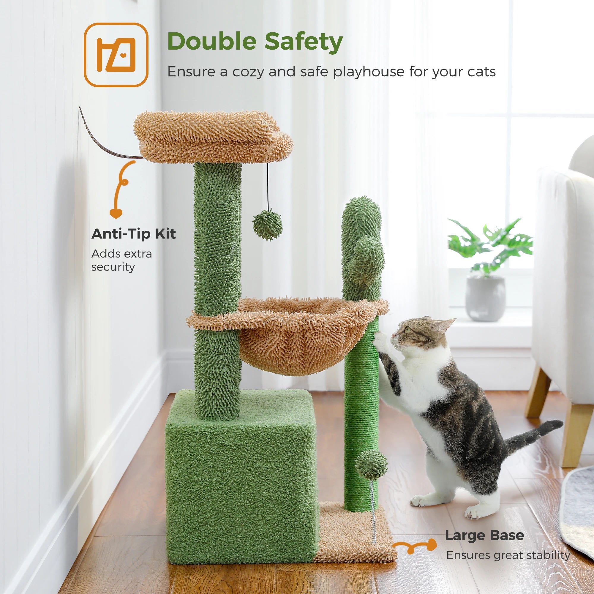 Groene Krabpaal - Krabtoren met Cactusdesign - DreamPawz