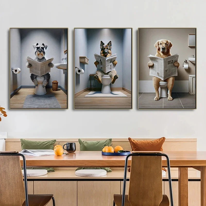 Canvasposter - Hond op Toilet