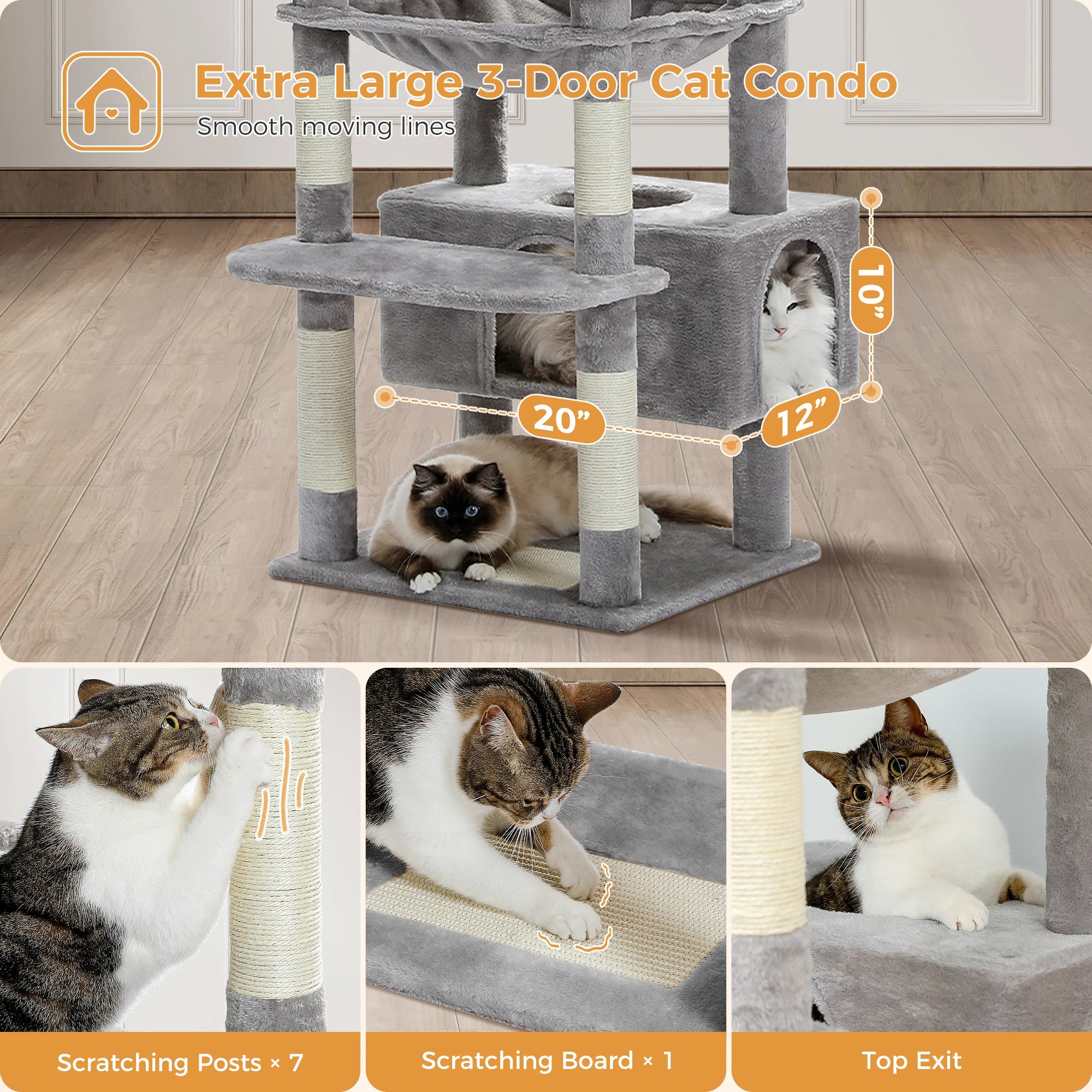 Pawz Road - XL Krabpaal voor Grote Katten met Hangmat & XXL Condo - DreamPawz