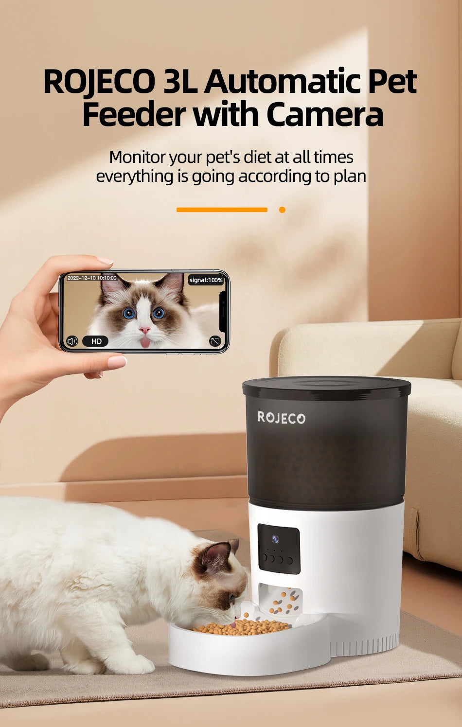 ROJECO - Automatische Voerbak Met Camera 3L
