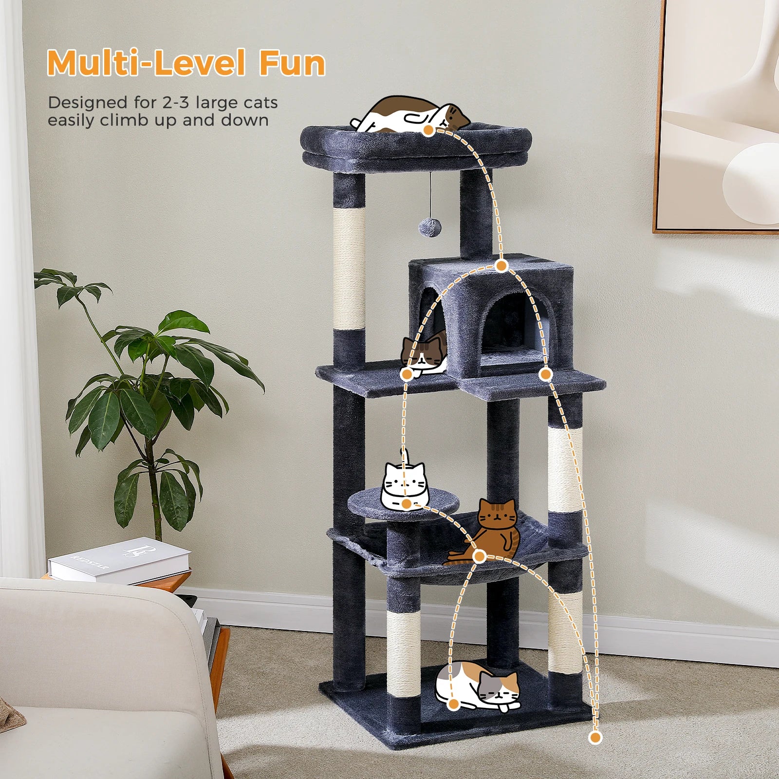 Pawz Road - Luxe Krabpaal met Hangmat, Kattenhuis & Uitkijkplateau - DreamPawz