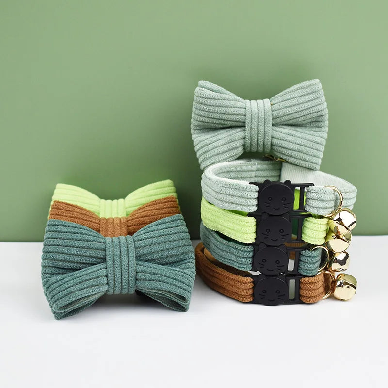 Corduroy Kattenhalsband en Strikje - DreamPawz