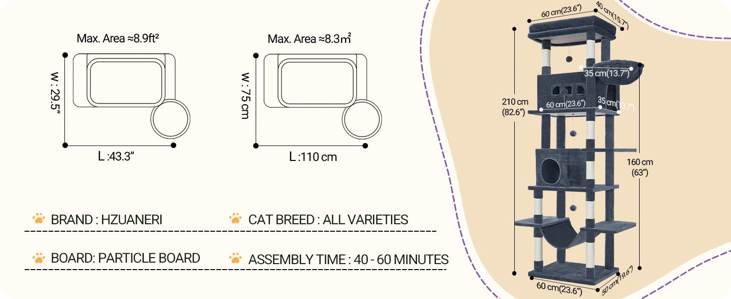 XXL 210 cm Hoge Krabpaal - DreamPawz