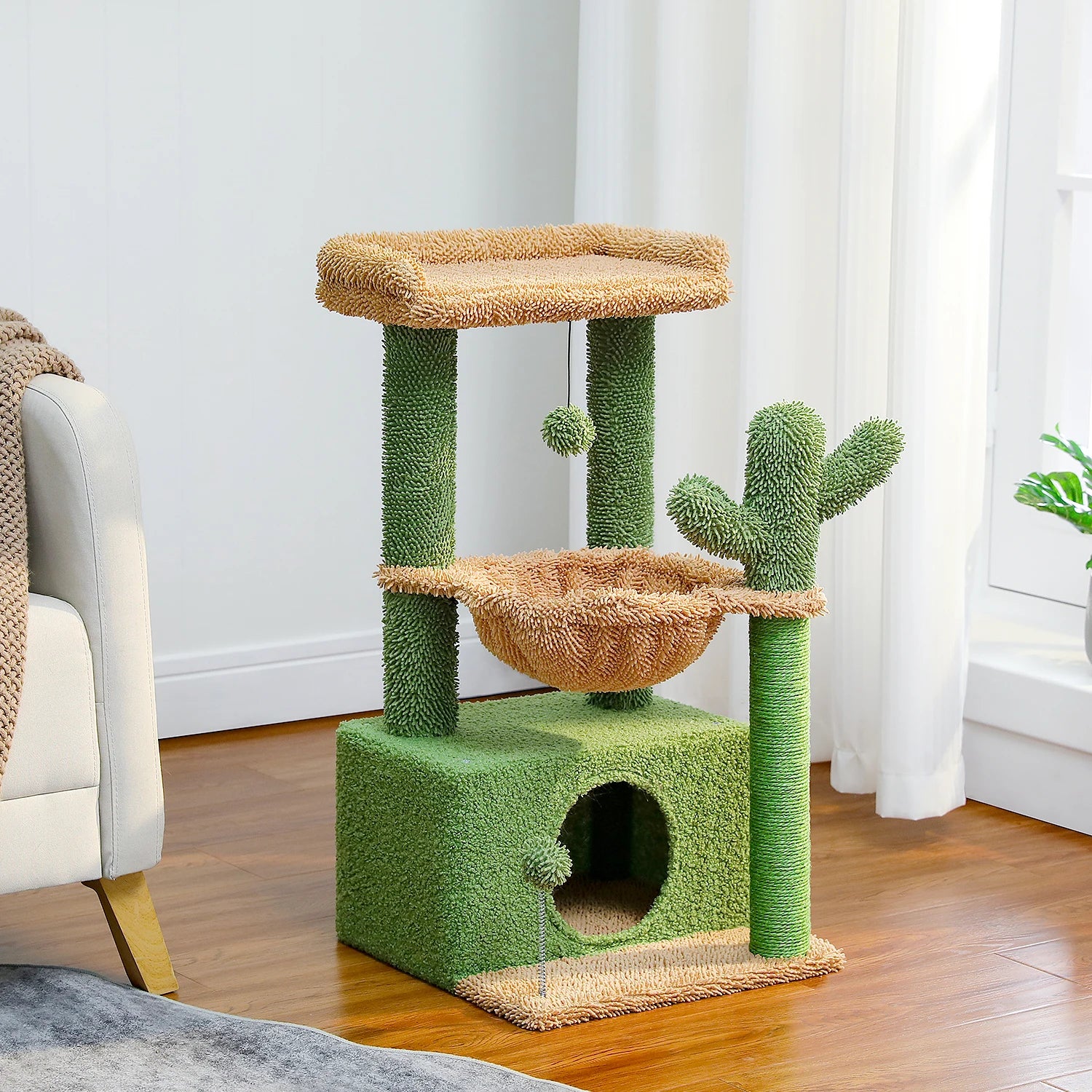 Groene Krabpaal - Krabtoren met Cactusdesign - DreamPawz