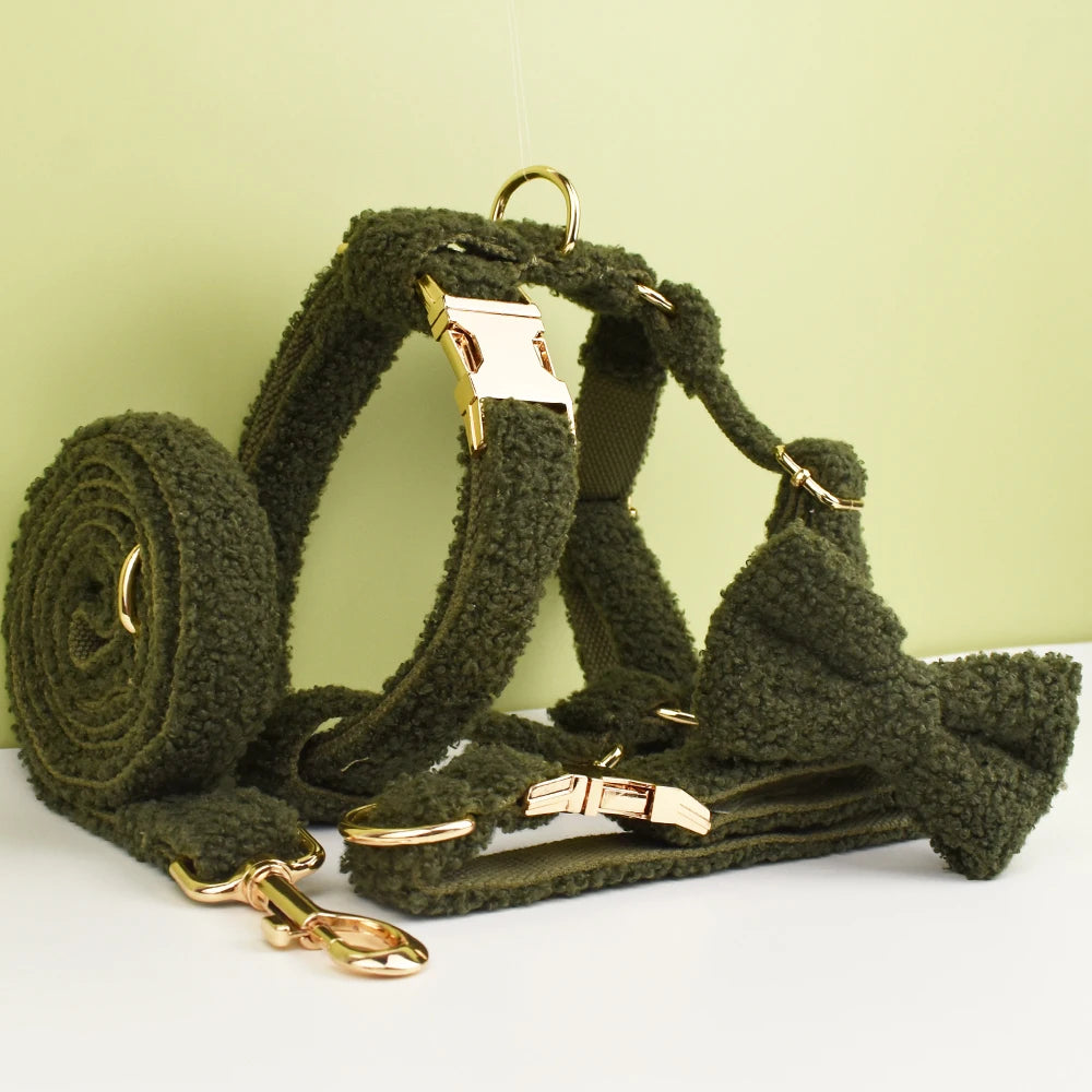 Teddy Ready - 4-Delige Set met Tuigje, Halsband, Riem en Strik - Groen - DreamPawz
