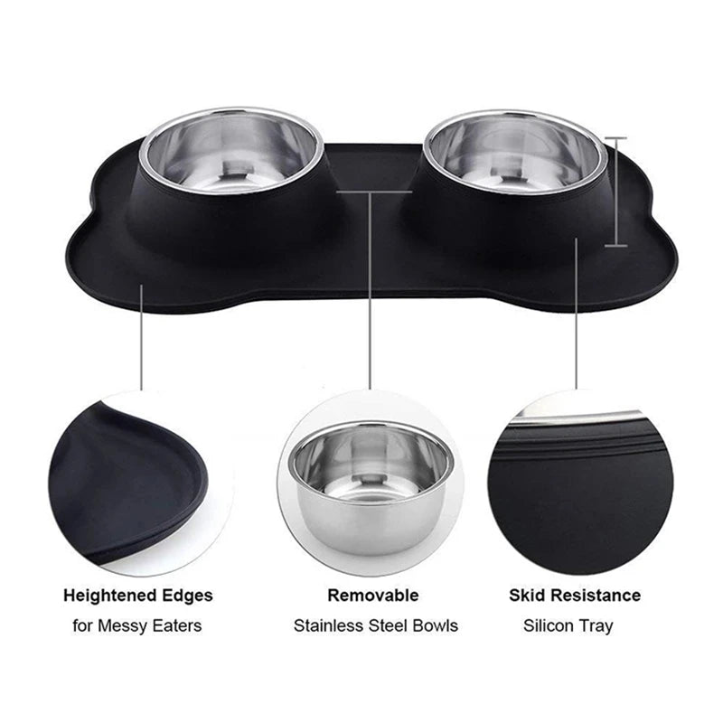 Antislip Dubbele Voer- en Waterbak met Siliconen Anti-Slip Mat