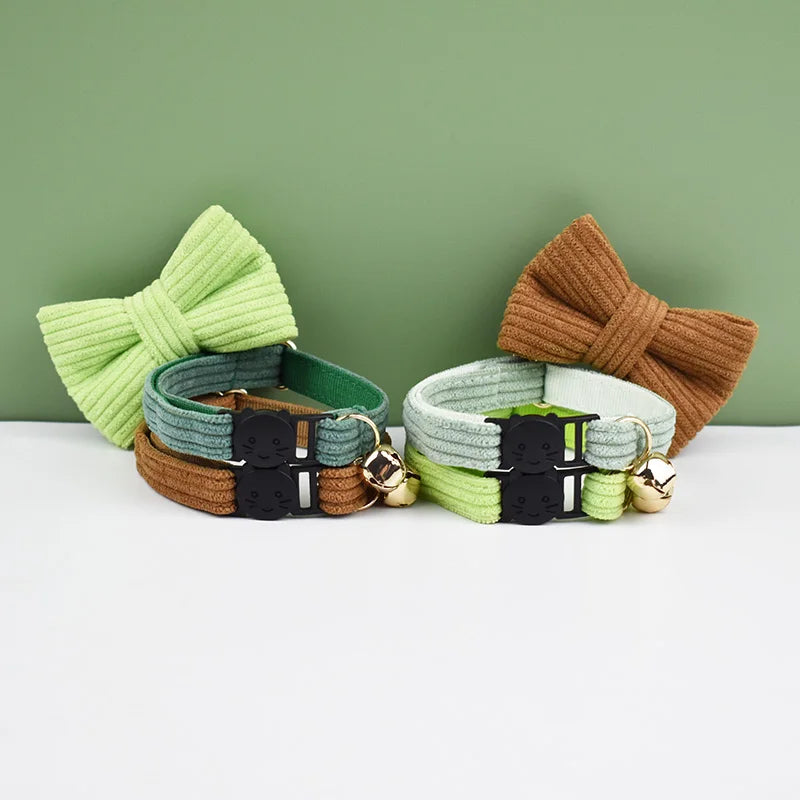 Corduroy Kattenhalsband en Strikje - DreamPawz