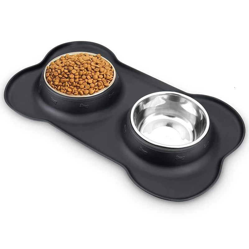 Antislip Dubbele Voer- en Waterbak met Siliconen Anti-Slip Mat