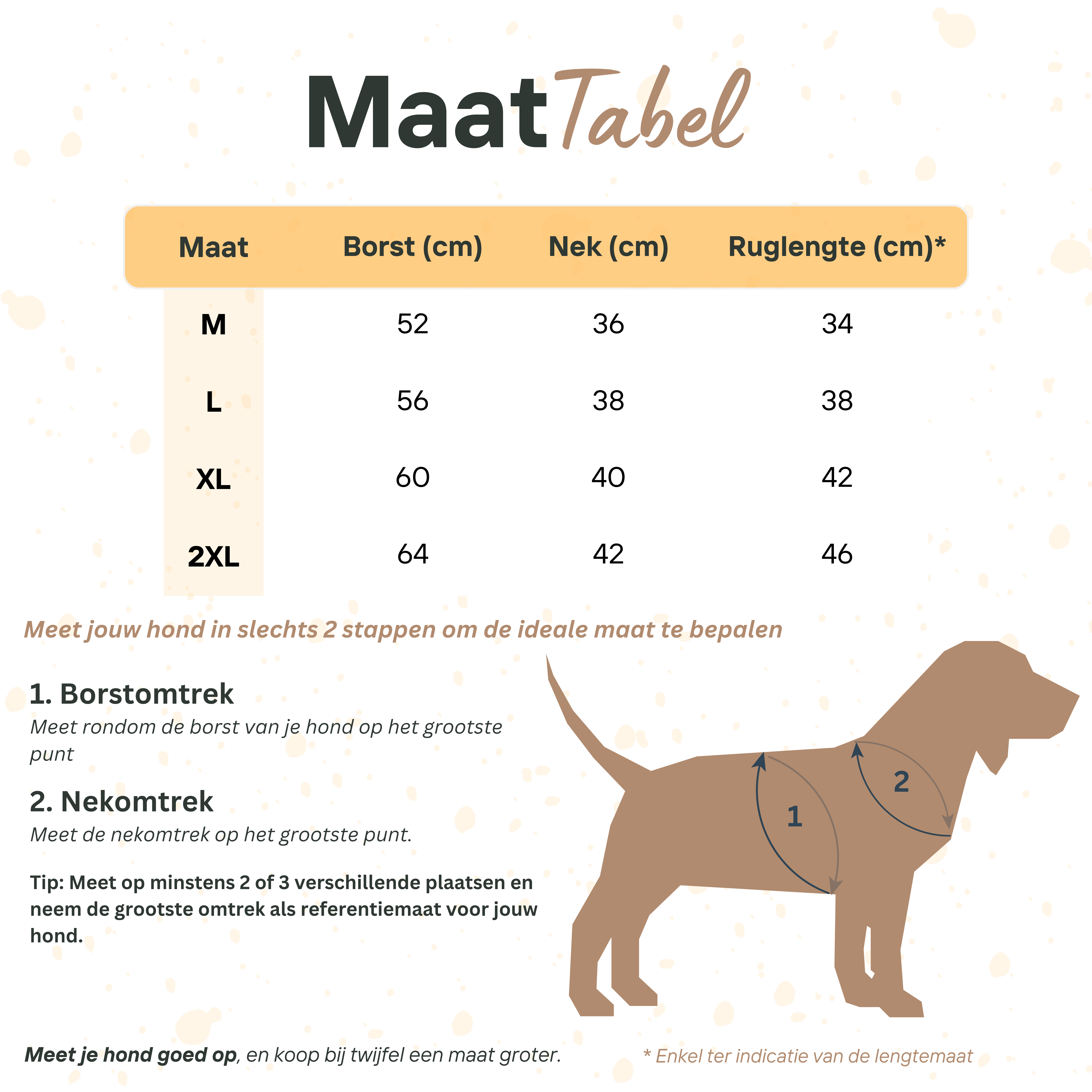 Maattabel van de Teddy Jas met Tuigje
