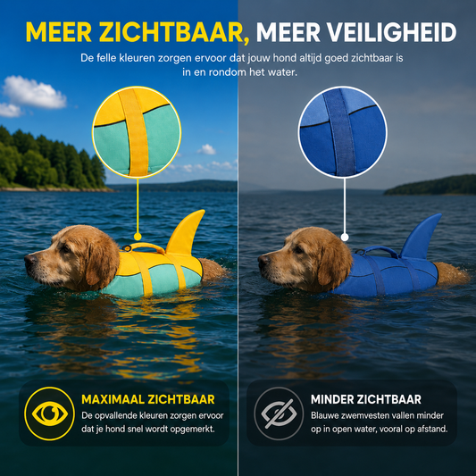 Gele-Blauwe zwemvest voor honden details