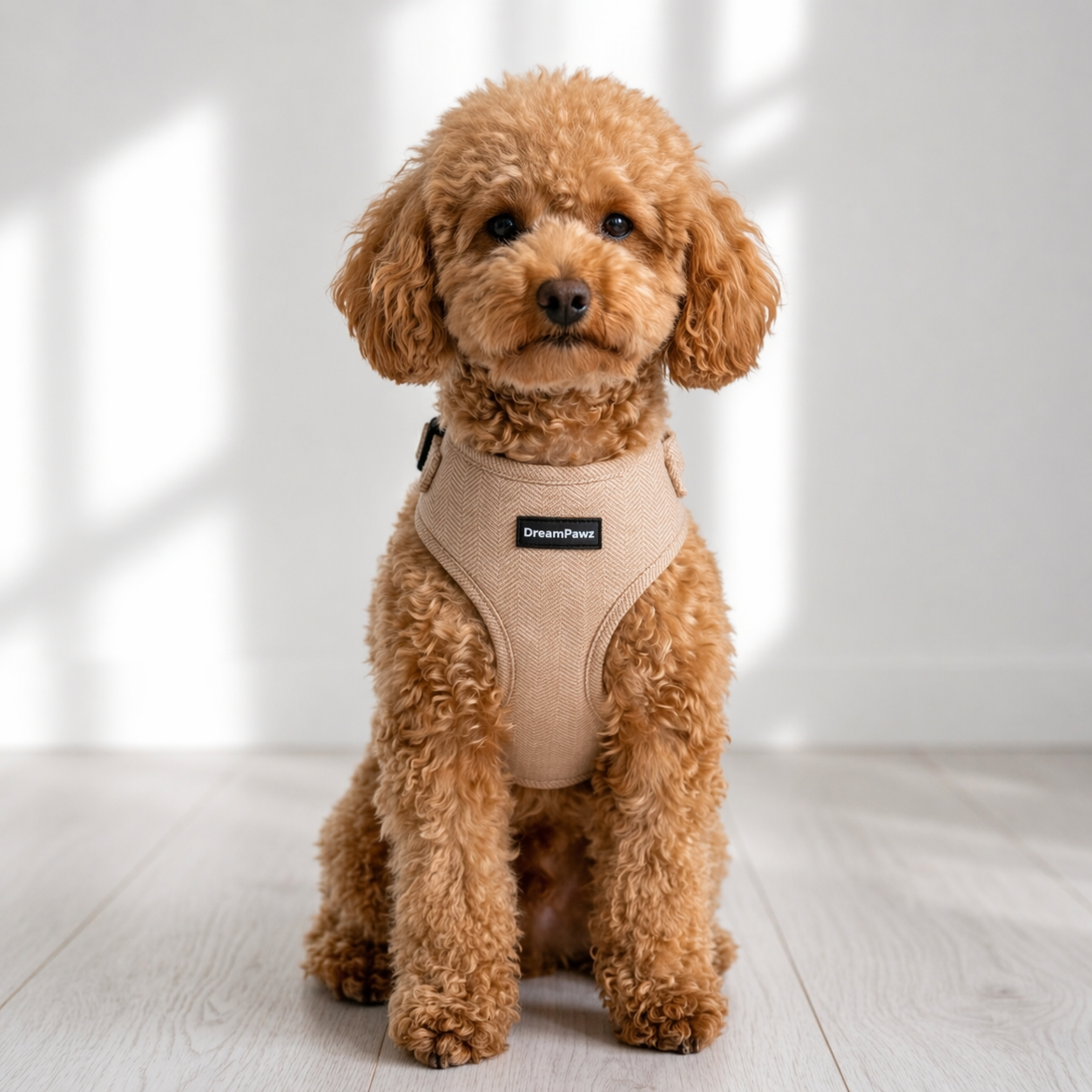 DreamPawz Beige visgraattuigje op poedel