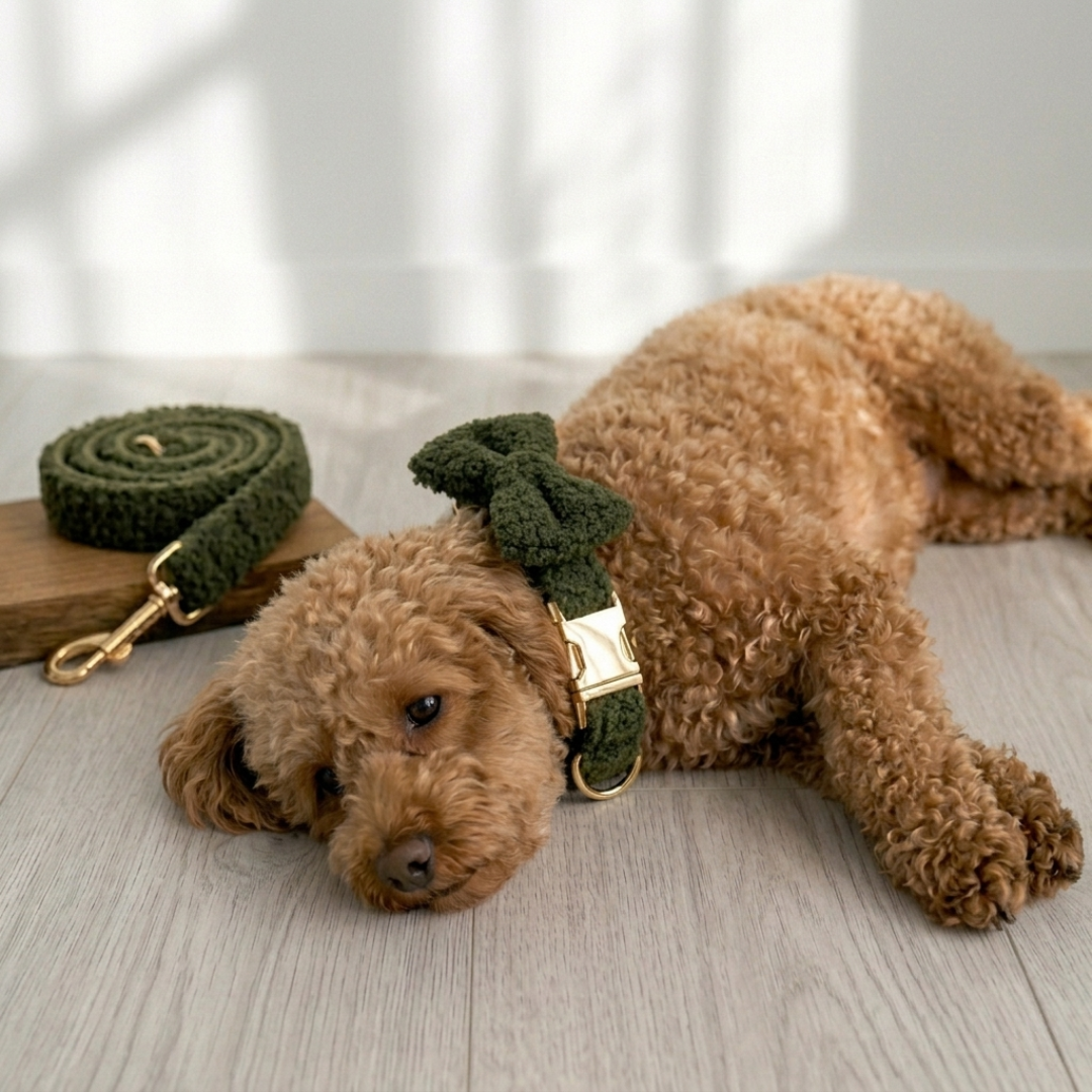 Teddy Ready - 4-Delige Set met Tuigje, Halsband, Riem en Strik - Groen - DreamPawz